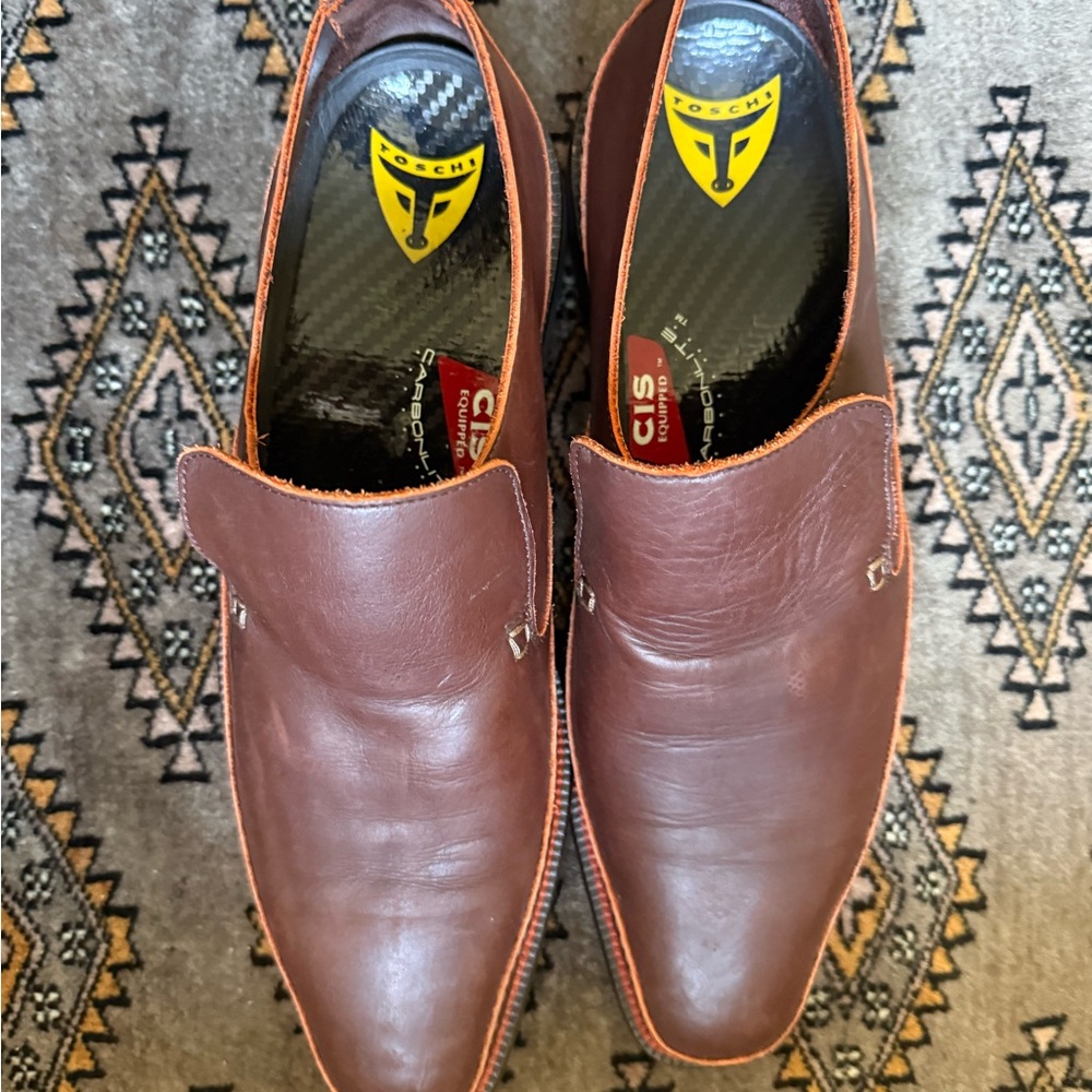 Michael Toschi Slip On Leather Loafers, Brown size 9